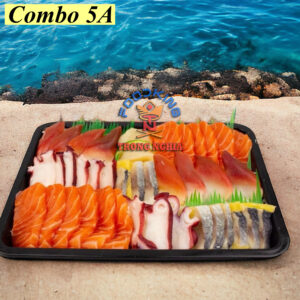 Combo sashimi 5A gồm có : bạch tuộc , cá trích , sò đỏ , sò điệp , cá hồi